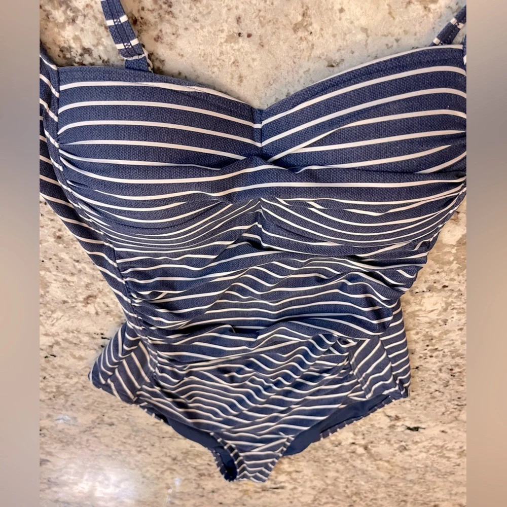 Striped Navy One Piece Swimsuit - Picture 2 of 5